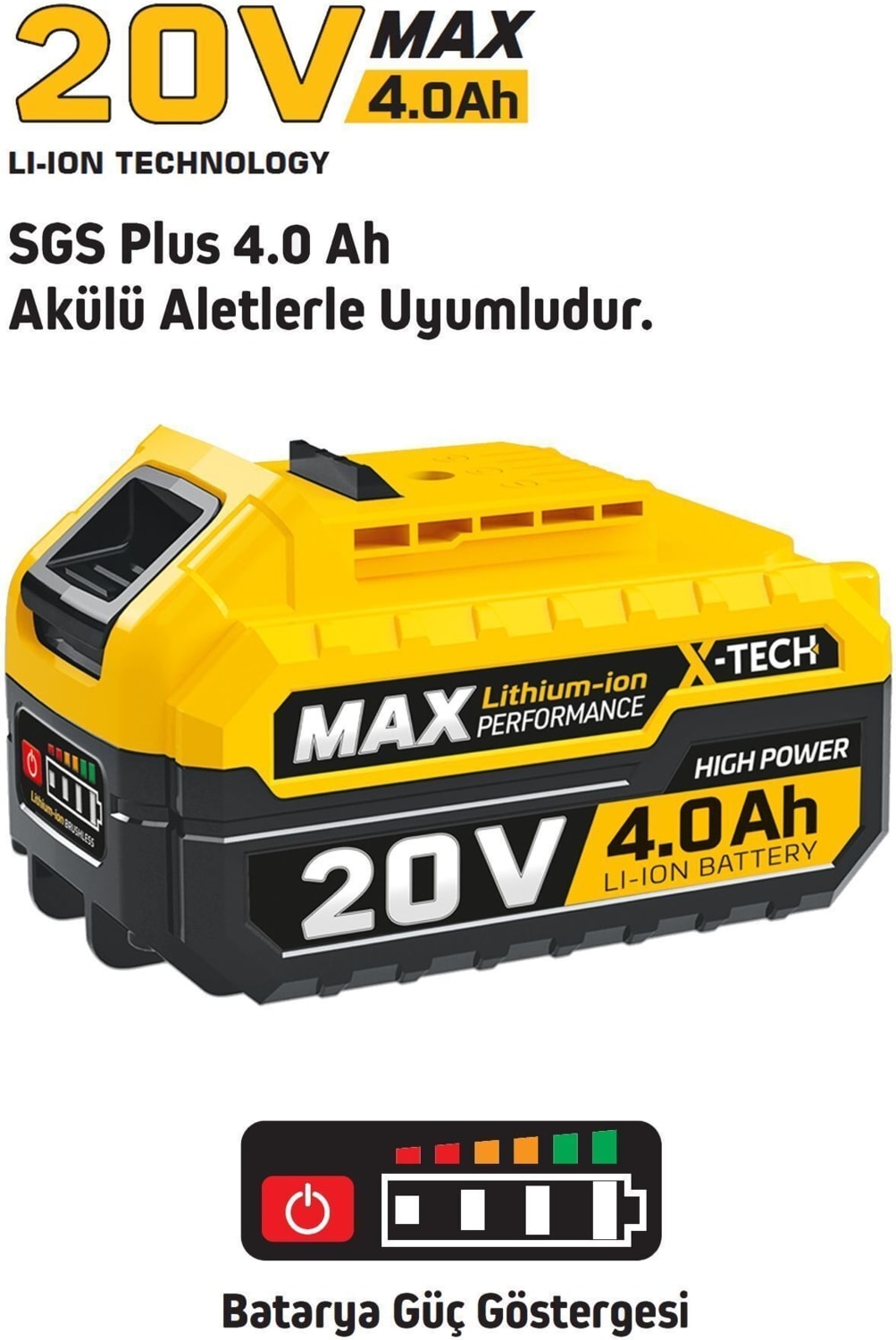 SGS 5498 - 20 Volt 4 Amper Yedek Akü Batarya ( Plus 4 Amper Akülü Aletlere Uyumludur)