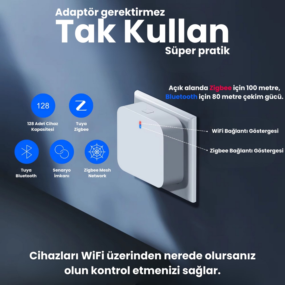 Tuya Uyumlu Zigbee + Bluetooth Bridge Köprü Cihazı ( Tuya, Smart Life Uyumlu Gateway Hub)