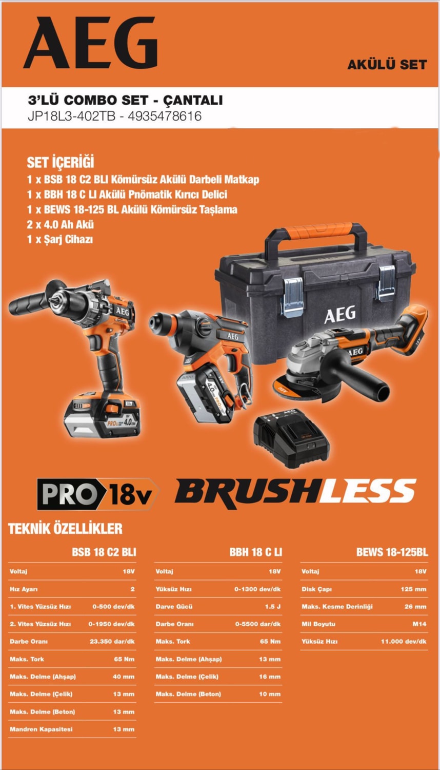 JP18L3-402TB Combo Profesyonel Akülü Set 3'lü