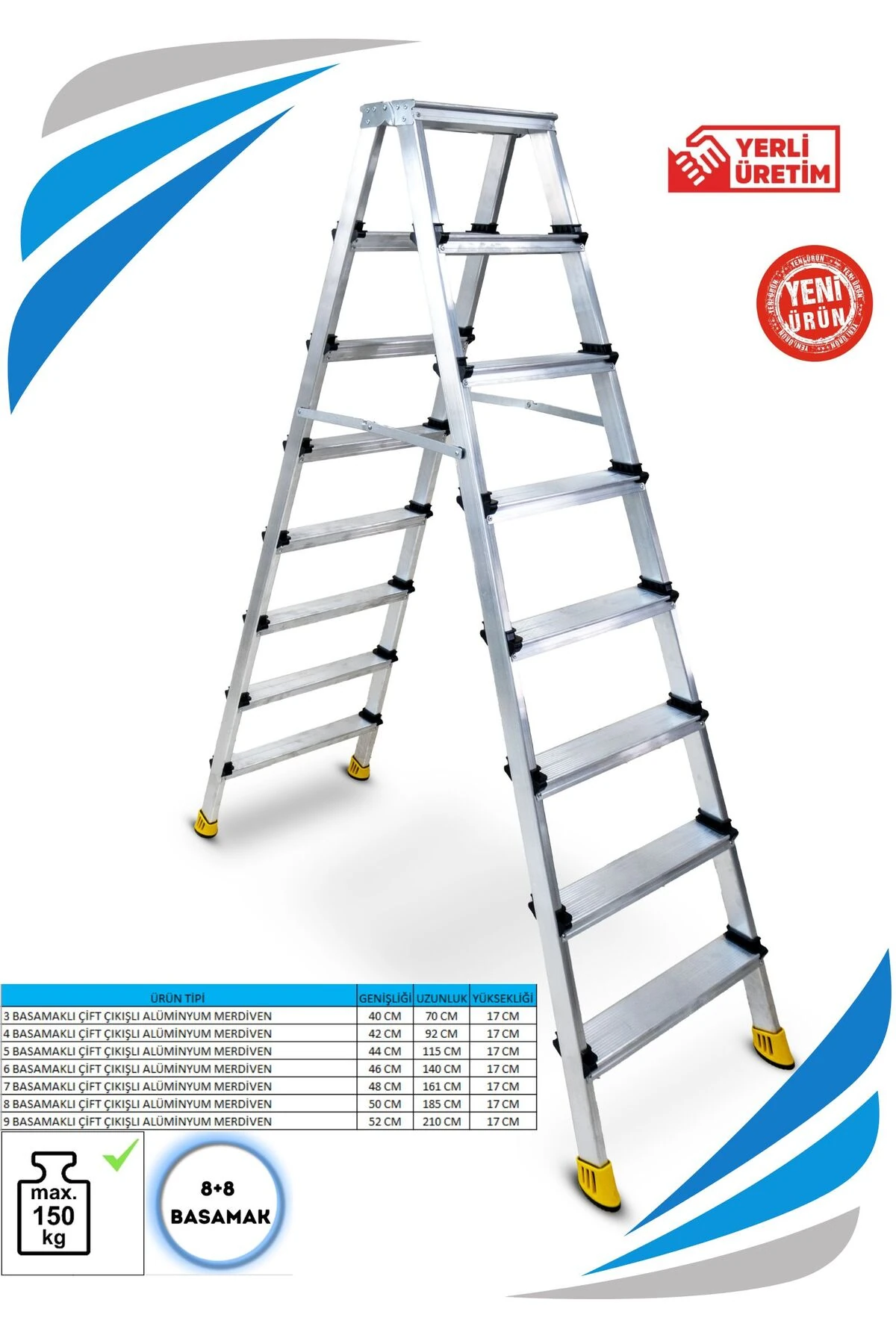 SÖZBİR 8+8 GOLD ALÜMİNYUM ÇİFT ÇIKIŞLI MERDİVEN