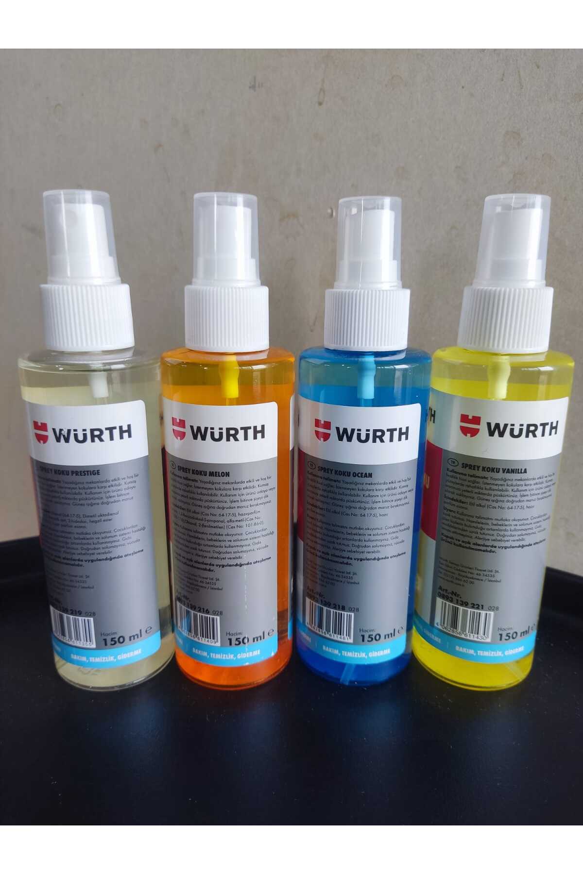 WÜRTH OCEAN+MELON+PRESTİGE+VANILLA ARAÇ OTO ARABA KOKUSU 150ML X 4 ADET