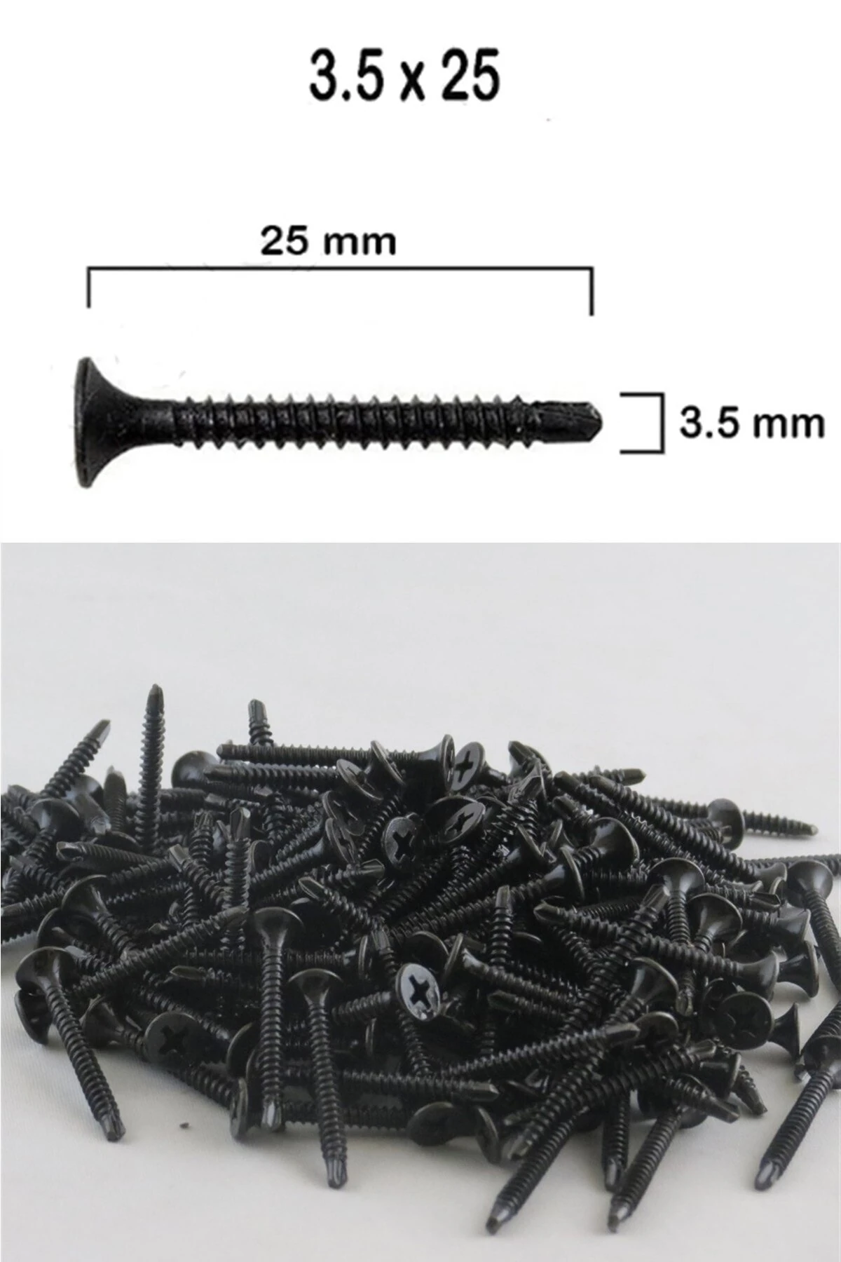 YHB Matkap Uçlu Siyah Alçıpan Vidası 3.5x25 Akıllı Vida