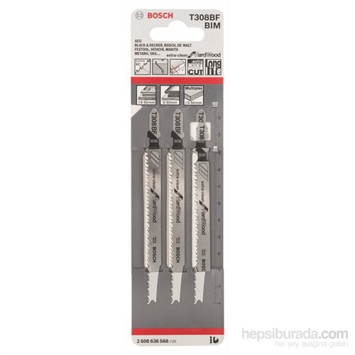 BOSCH - Extra Temiz Kesim Serisi Sert Ahşap İçin T 308 Bf Dekupaj Testeresi Bıçağı - 3'Lü Paket