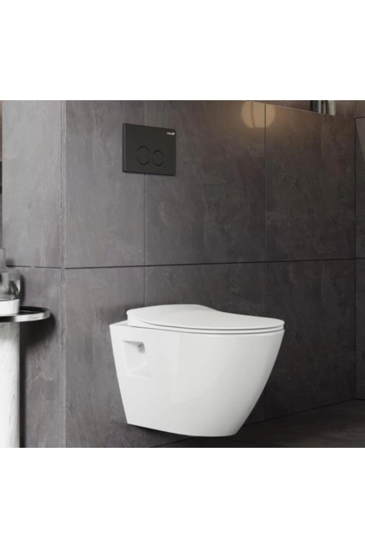 GR5001-Tp329 Kanalsız Gömme Rezervuar Seti Tam Takım Yavaş Kapanır Kapak - Mat Buton