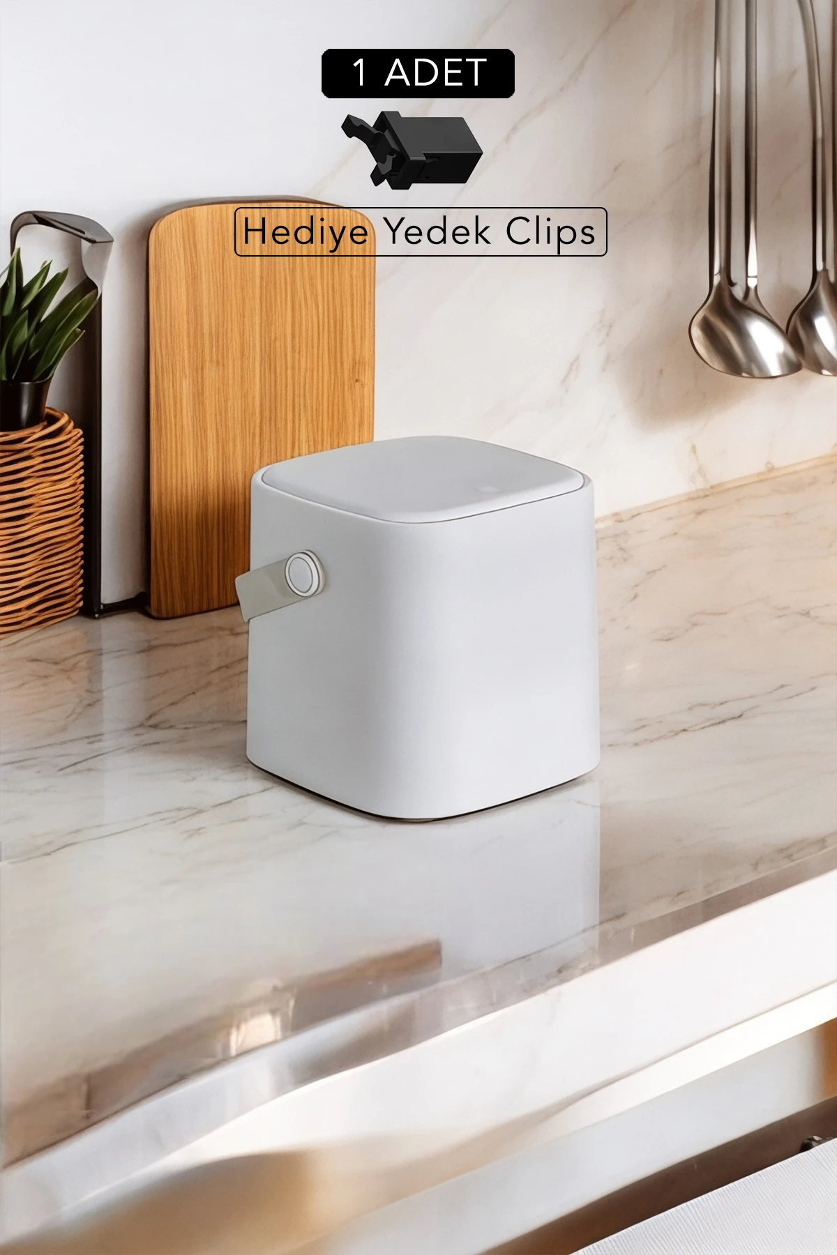 Click Kapaklı Tutma Saplı Iç Kovalı Tezgah Üst Mutfak Çöp Kovası 4 Lt - Beyaz