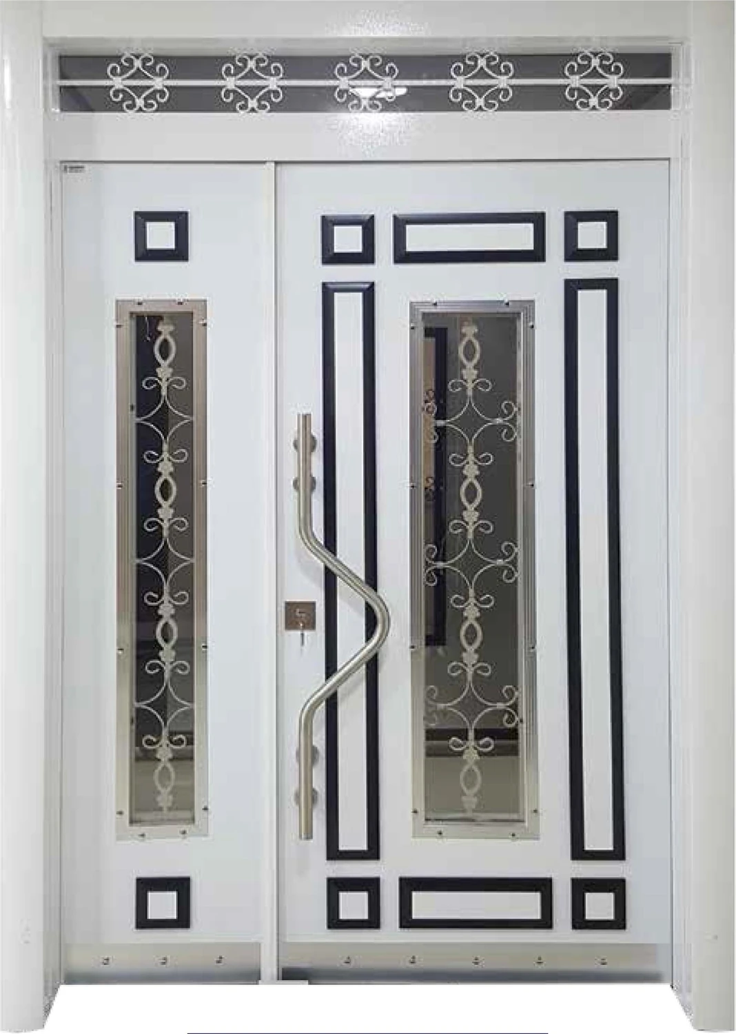 Çelik Kapı Beyaz Renk Ferforjeli Kabartmalı Çelik Kapı, Apartman Giriş Kapısı