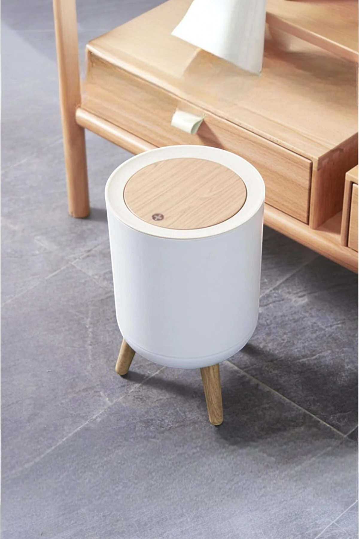 Click Kapaklı Ahşap Desenli Kaydırmaz Tabanlı Büyük Boy Çöp Kovası Shn-1197 Fma010015