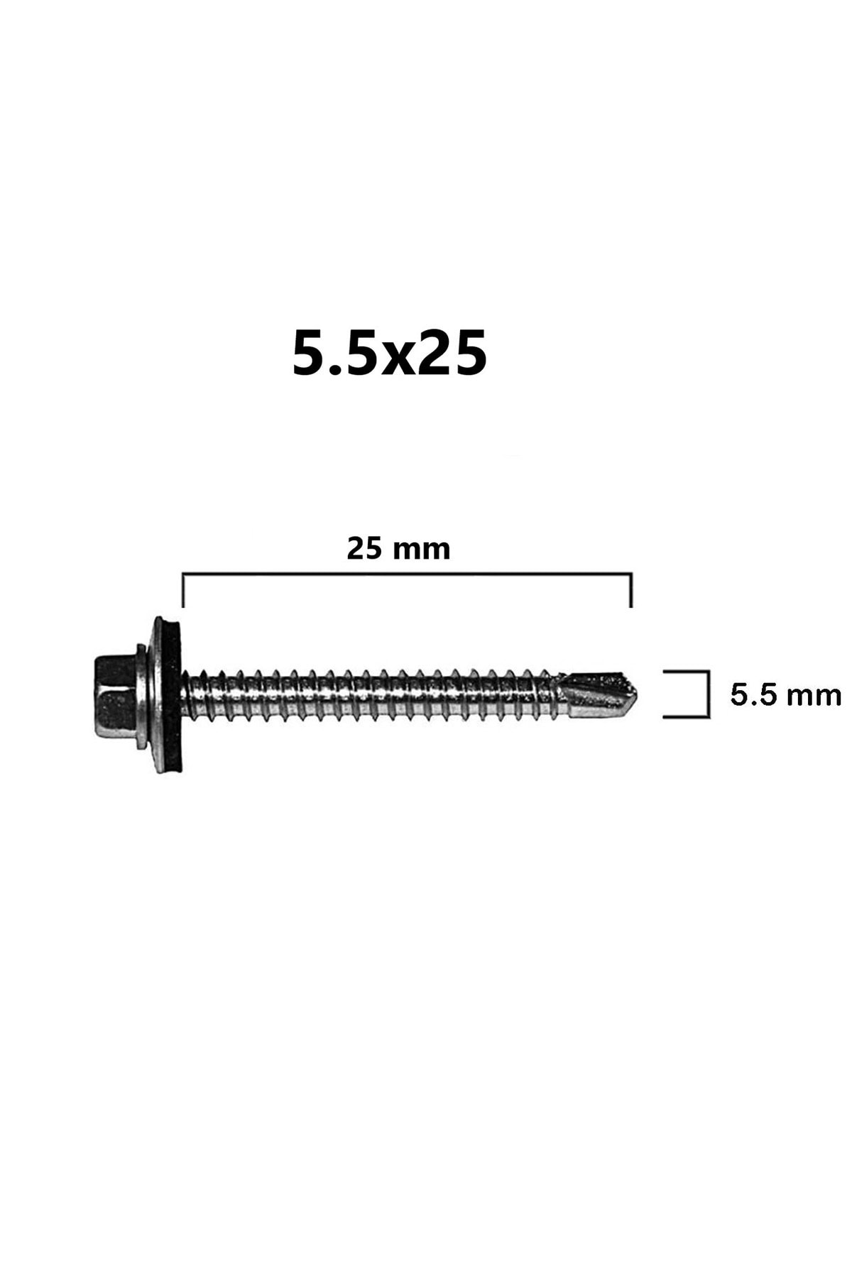 OZKUVVET Trapez Vida Çatı Vidası Pullu Vida 5.5x25 100 Adet