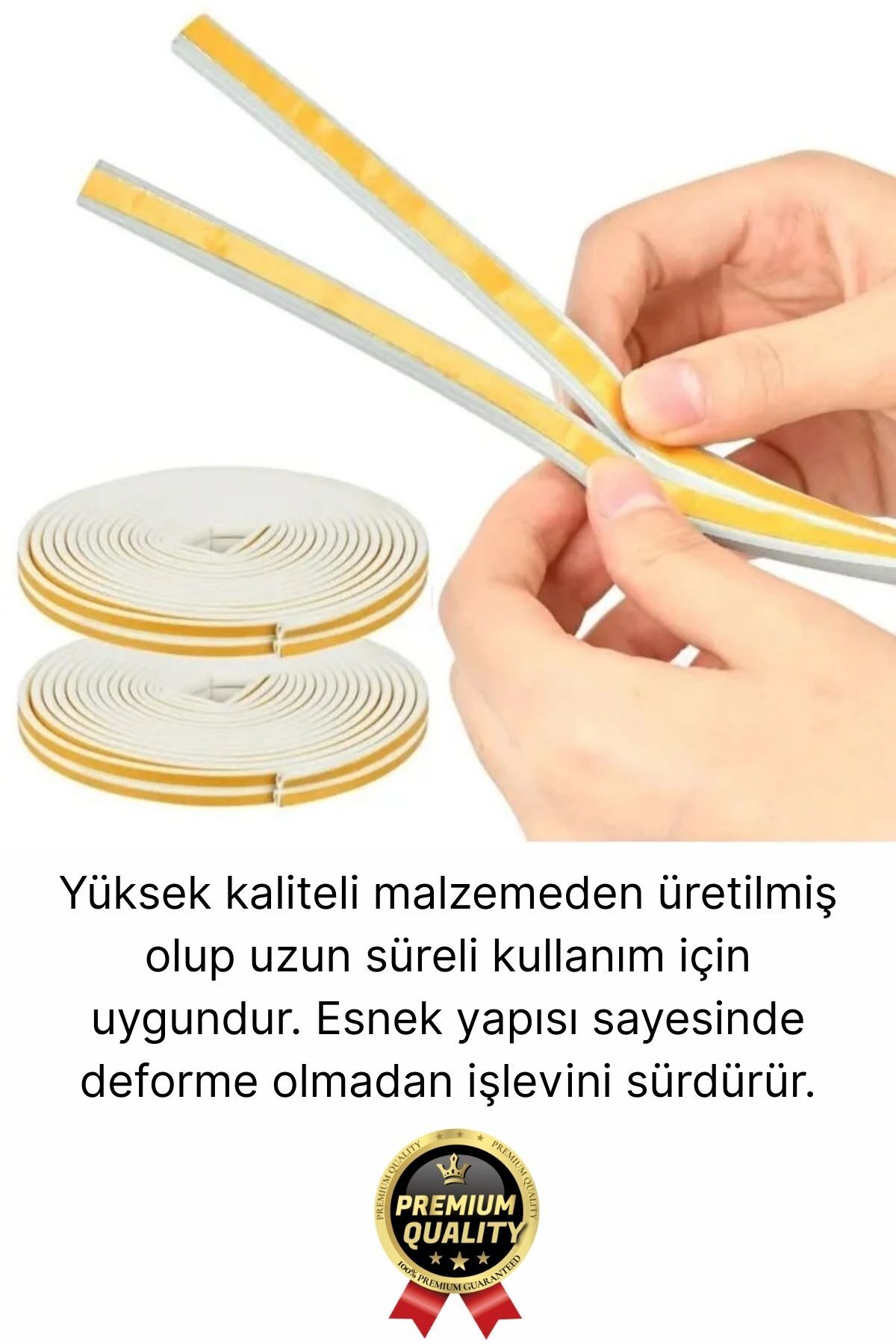 Güçlü Kendinden Yapışkanlı Kapı Pencere Soğuk Hava Geçirmez Yalıtım İzolasyon Beyaz Fitil 2 Metre