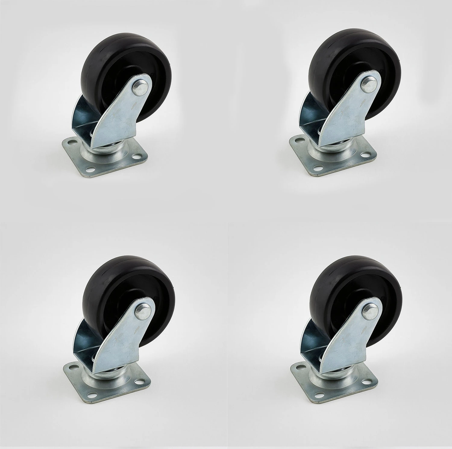 4'lü Set Tablalı Dönerli Mobilya Tekerleği 50 mm Siyah Renk Dayanıklı Yük Taşıma Sanayi Tekeri Set