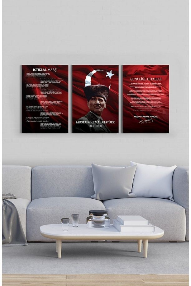 Atatürk Köşesi 3'lü Cam Tablo