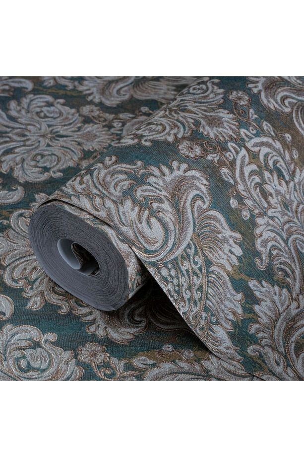 7807 Serıe | Zengin Barok Damask Desenli Duvar Kağıdı (7807-4 : Koyu, Yeşil)