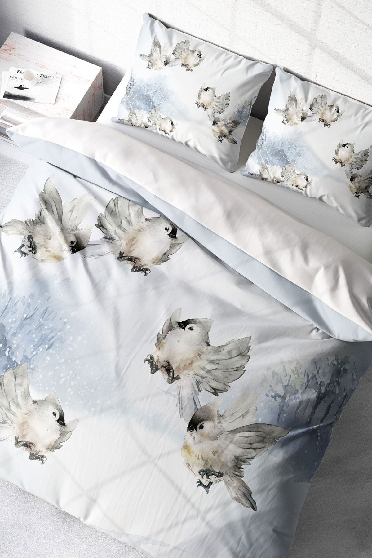 Nevresim Takımı %100 Doğal Pamuk Çift Kişilik 3d Digital Snow Bird