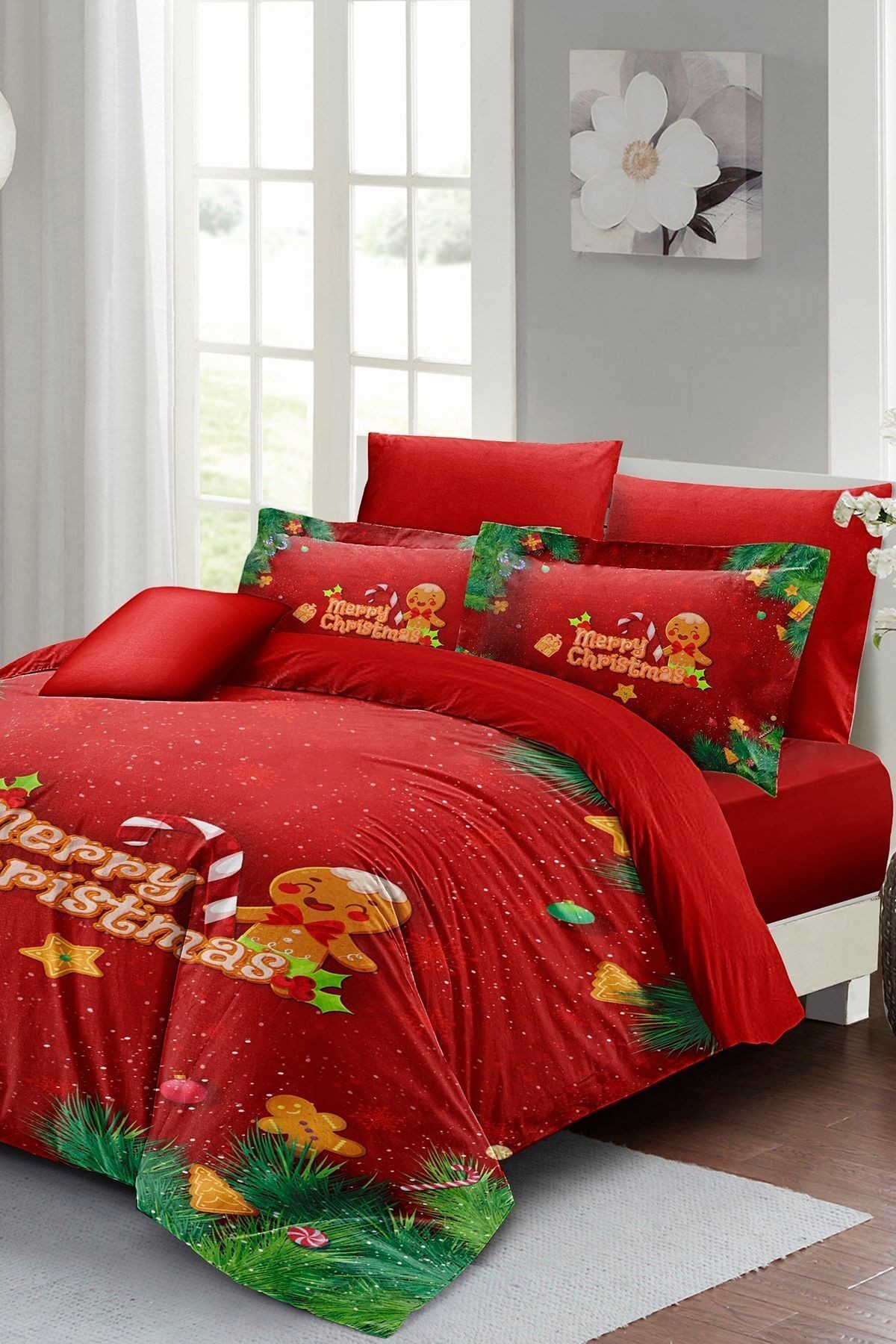 Yılbaşı Süsü Cookie Noel %100 Pamuk Saten 3d Çift Kişilik Nevresim Takımı
