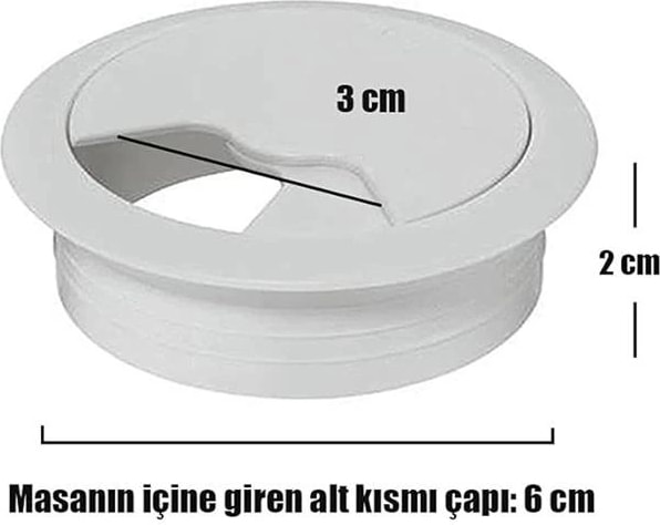 Masa Üstü Kablo Kanalı Deliği Kapağı Beyaz Masa Kapağı 6 cm (5 Adet)