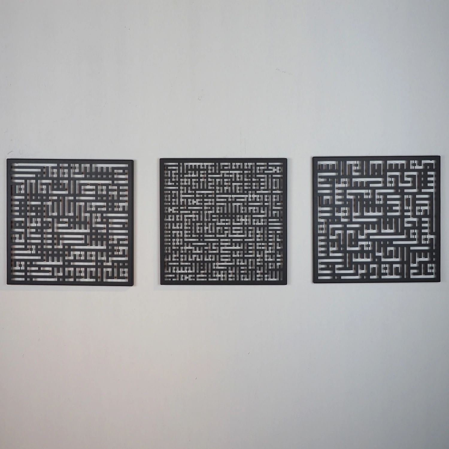 Ayetel Kürsi, Felak ve Nas Suresi 3'lü Set Kufi Islami Metal Tablo - Dini Duvar Tabloları - Siyah - WAM084