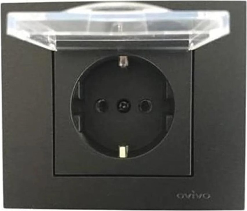 Grano Kapaklı Topraklı Priz Metalik Siyah