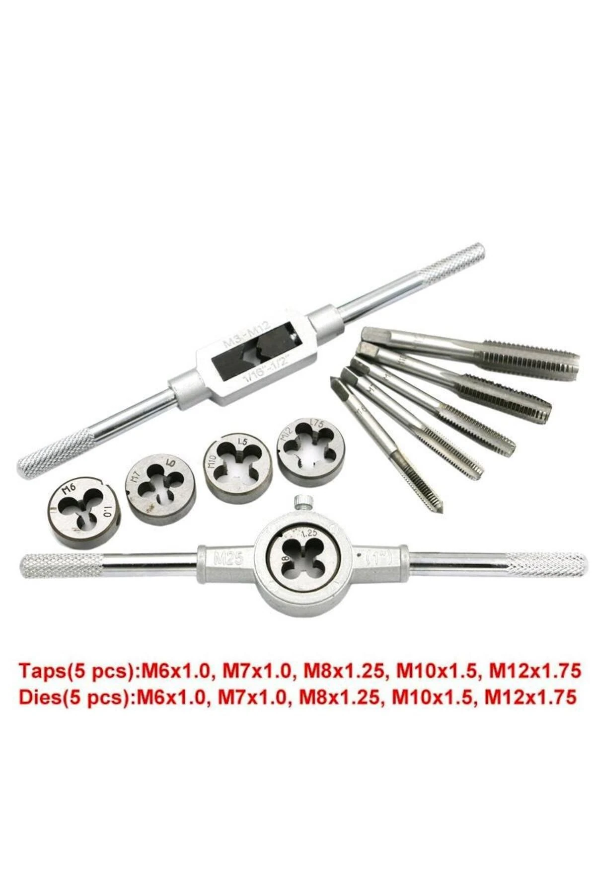 12 Parça Klavuz Pafta Seti Metrik Set M6-m12 Arası 12li Takım Full Set.