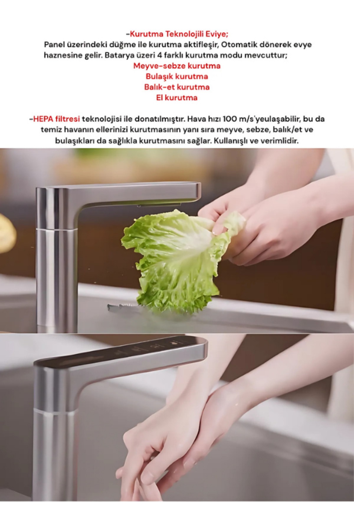 Smart Tech Kurutma Teknolojili Akıllı Mutfak Eviyesi Inox Renk-Meyve Sebze Kurutmalı Akıllı Evye