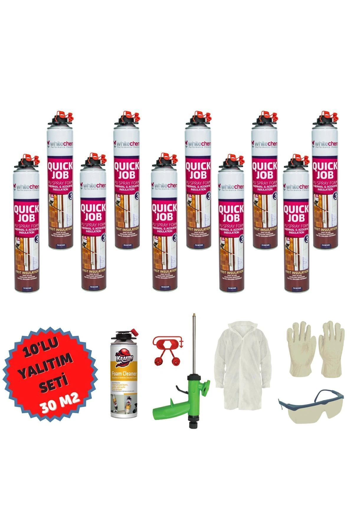 Yalıtüp Poliüretan Isı Ve Ses Yalıtım Köpük 10 Adetx930gr+1 Tabanca+1 Temizleyici Sprey