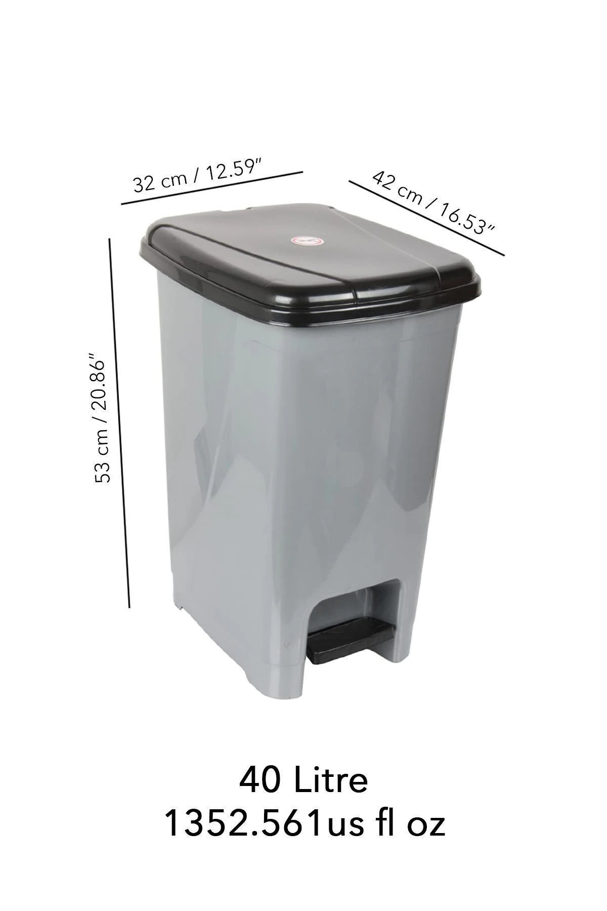 Pedallı Gri Banyo Mutfak Çöp Kovası Siyah Kapaklı Slim Pedallı Çöp Kovası 40 Litre