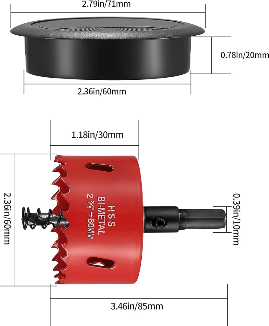 20'li Paket Kablo Grommet Masası, Kablo Geçidi, 1 x Delik Testeresi ile 60 mm Plastik Kablo Kapağı, Siyah Kablo Çıkışı Yuvarlak (Yurt Dışından)