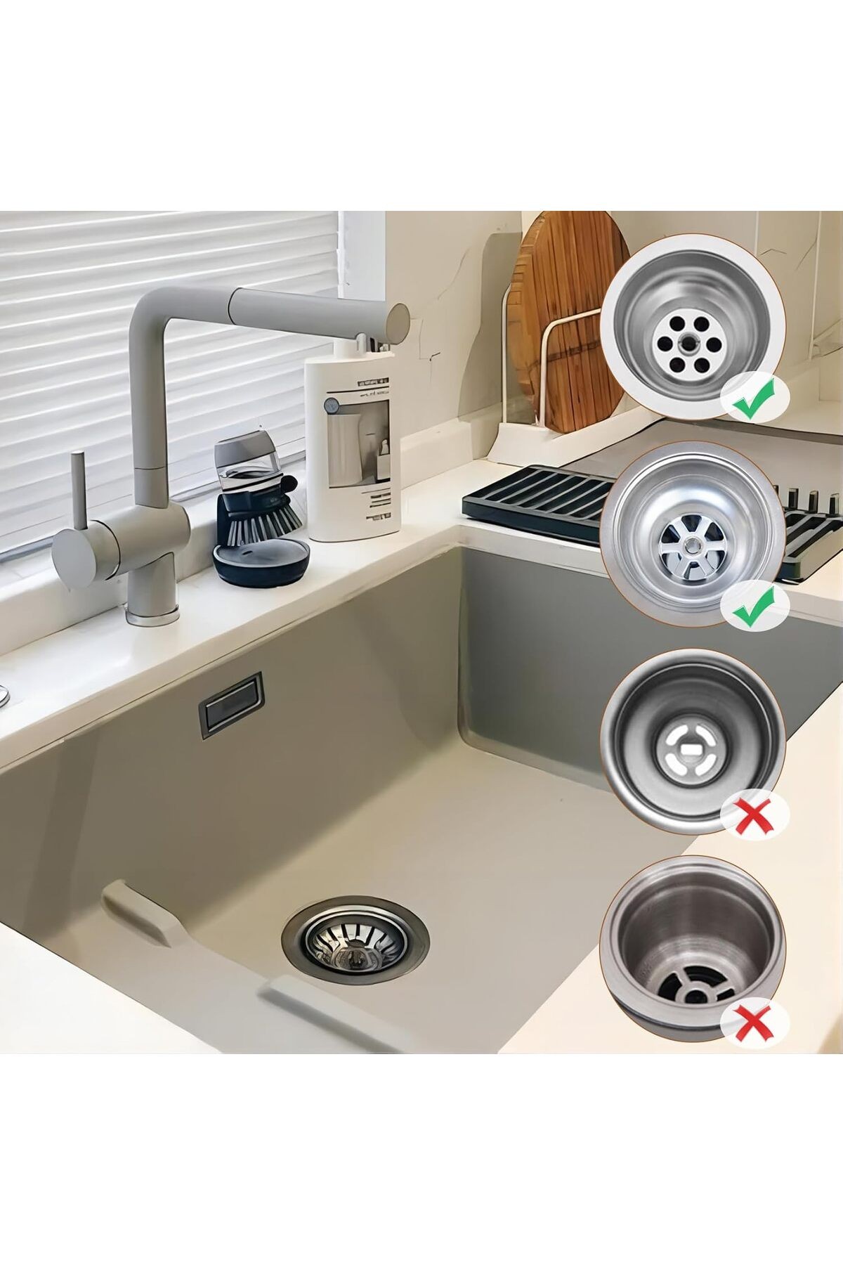 Çöpmak 8 cm Paslanmaz Çelik Lavabo Evye Gider Süzgeci Sifon Uyumlu Dayanıklı Filtre