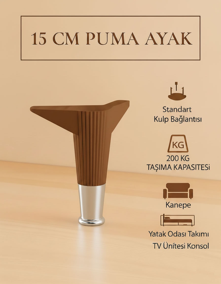 Imt Aksesuar Puma 15 cm Mobilya Kanepe Tv Ünitesi Kosol Dolap Komidin Ayağı