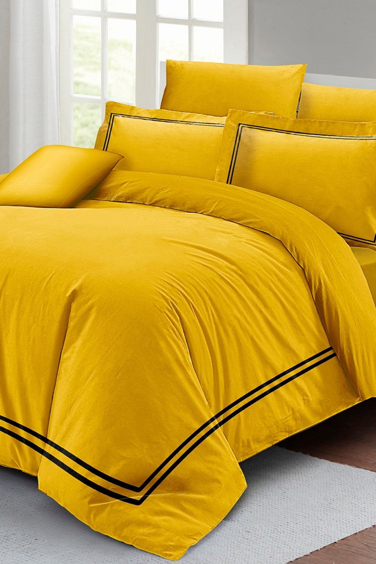 Çift Kişilik Nevresim Takımı Özel Dokuma Luxury Pamuk Saten Sarı