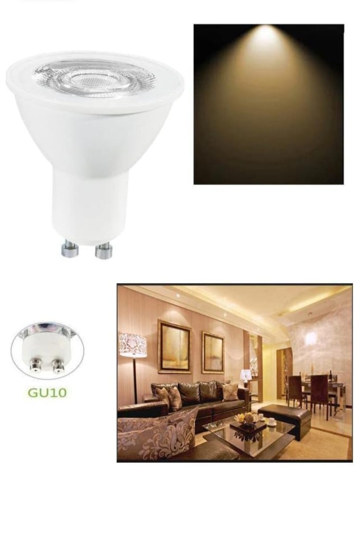 4.5w=50w Gu10 Duylu 2700Kelvin Sarı Işık 350Lümen F Enerji Led Spot Ampul