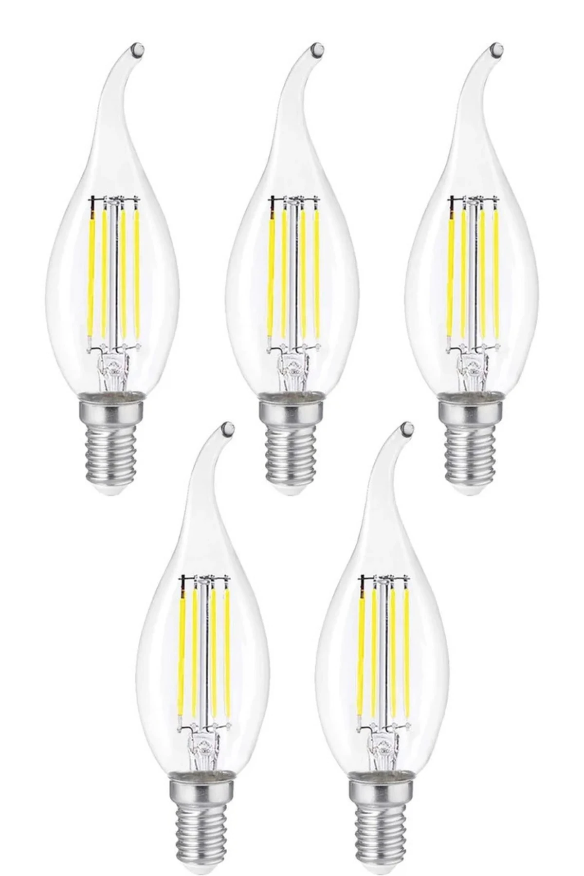 5 Adet Dekoratif Kıvrık Buji Mum Avize Ampülü 6W E14 6500K Beyaz Işık ERD-94