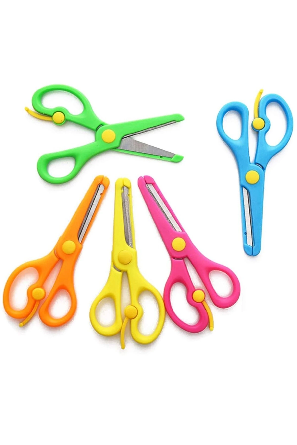 1 Adet Renkli Çocuk Makası Yaylı Korumalı Makas Plastik Makas Küt Uçlu