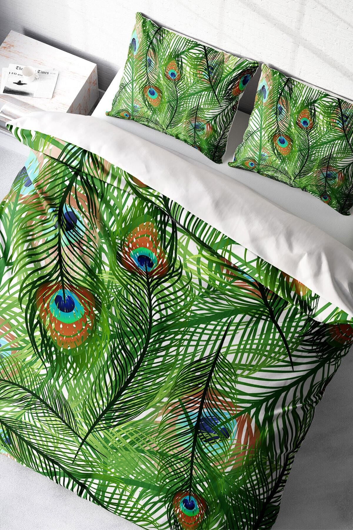 Kıng Sıze Peacock Feathers Naturel Çift Kişilik Nevresim Takımı 220x240cm