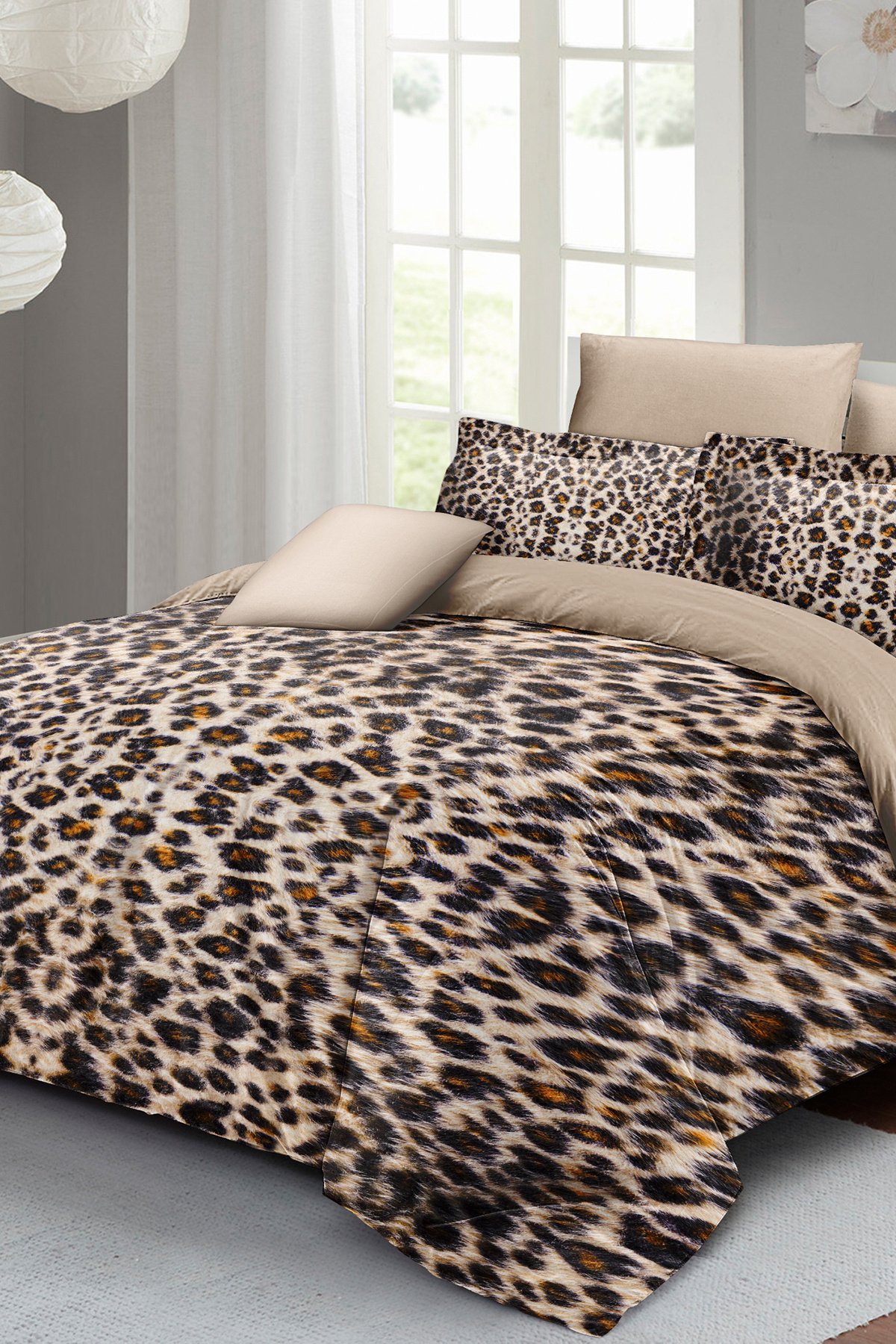 Kıng Sıze %100 Pamuk Saten Çift Kişilik Nevresim Takımı Small Leopard 220x240cm