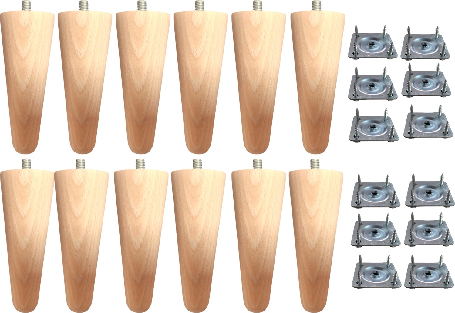 12'li Ahşap Konik Koltuk-Baza-Sehpa-Mobilya Ayağı- Uzunluk:12 Çap:5.5 cm / 12'li SET-3301000000403