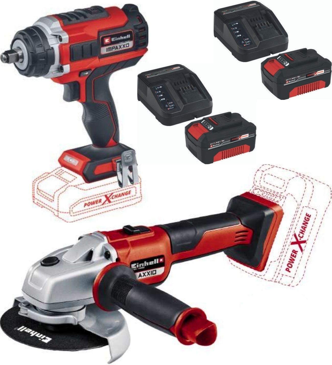 Impaxxo 18/400 Somun Sıkma Axxio 125MM Avuç Taşlama 2X4.0AH Akülü Kömürsüz Set
