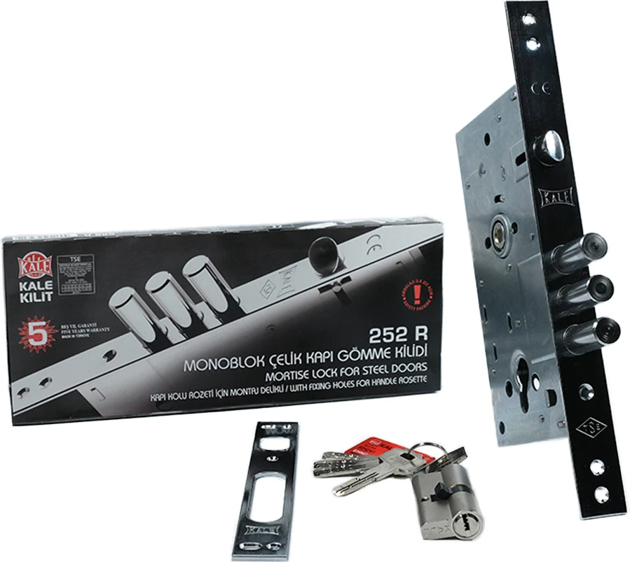 252R0000123 -Monoblok Çelik Kapı Kilidi SN68MM Barelli 3 anahtarlı