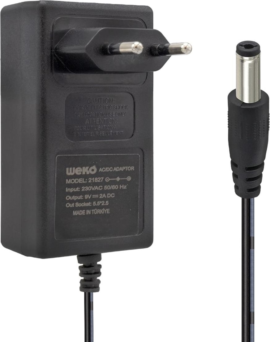 9 Volt - 2 Amper 5.5*2.5 Uçlu Yerli Üretim Plastik Kasa Priz Tipi Adaptör