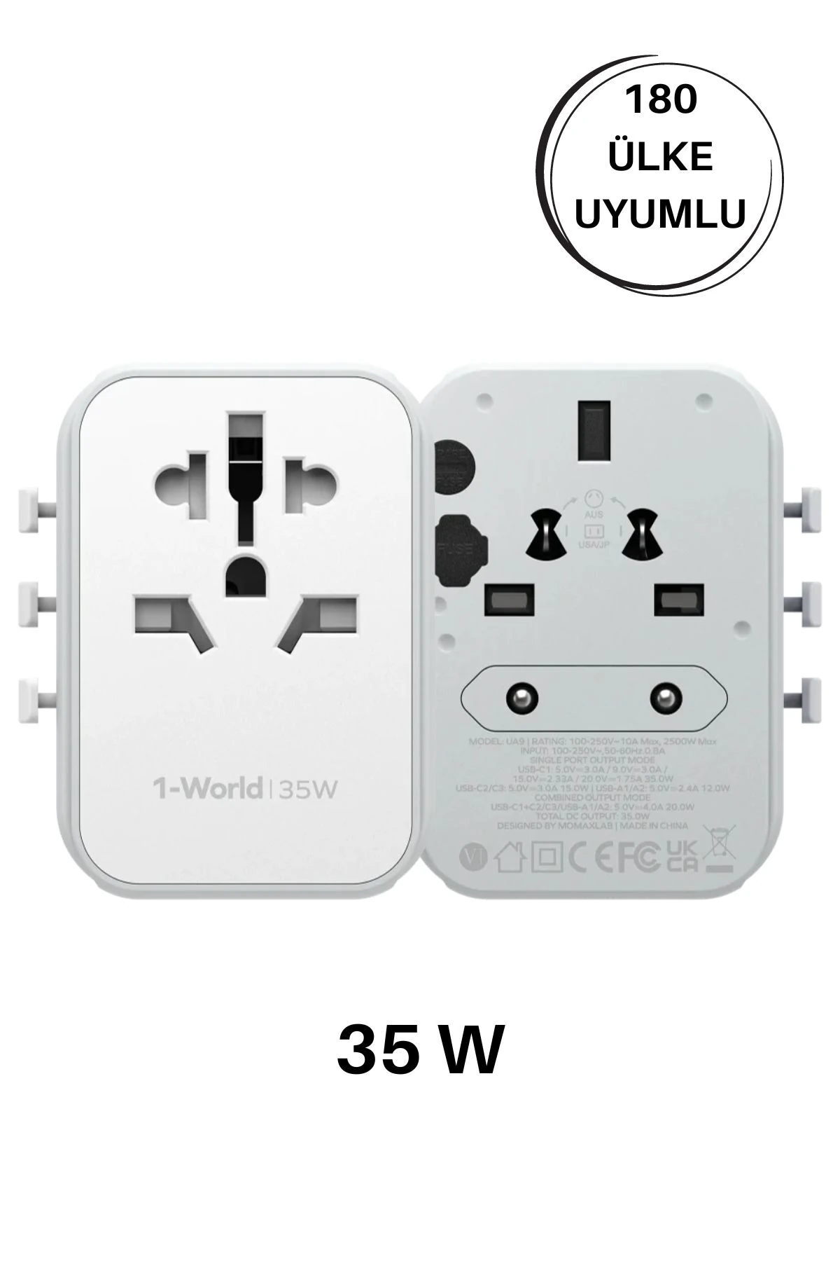 35W 1-World 5-Port AC Seyahat Piriz Dönüştürücü Charger (Beyaz)