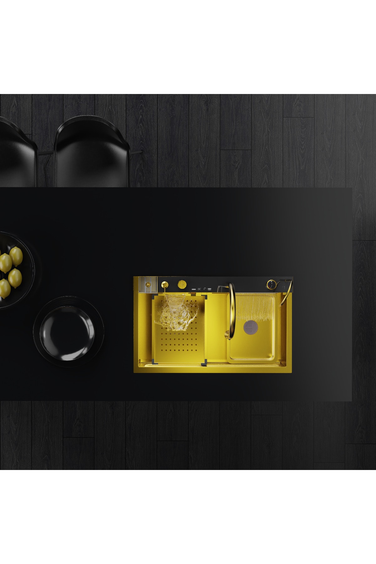 Gold Dijital Lüks Şelale Tasarımlı Akıllı Eviye As3547 75×45 Cm. Yerli Üretim. 5 Yıl Garantili.