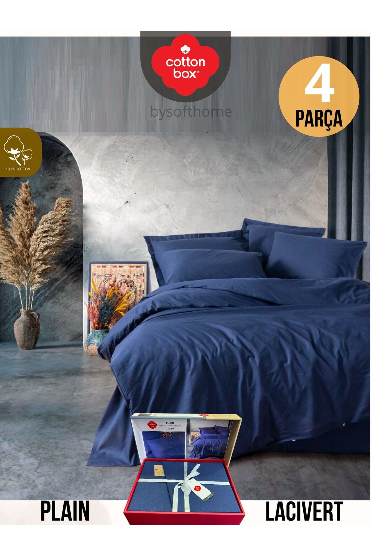 PLAIN LACIVERT Ranforce Çift Kişilik Nevresim Takımı %100 Pamuk