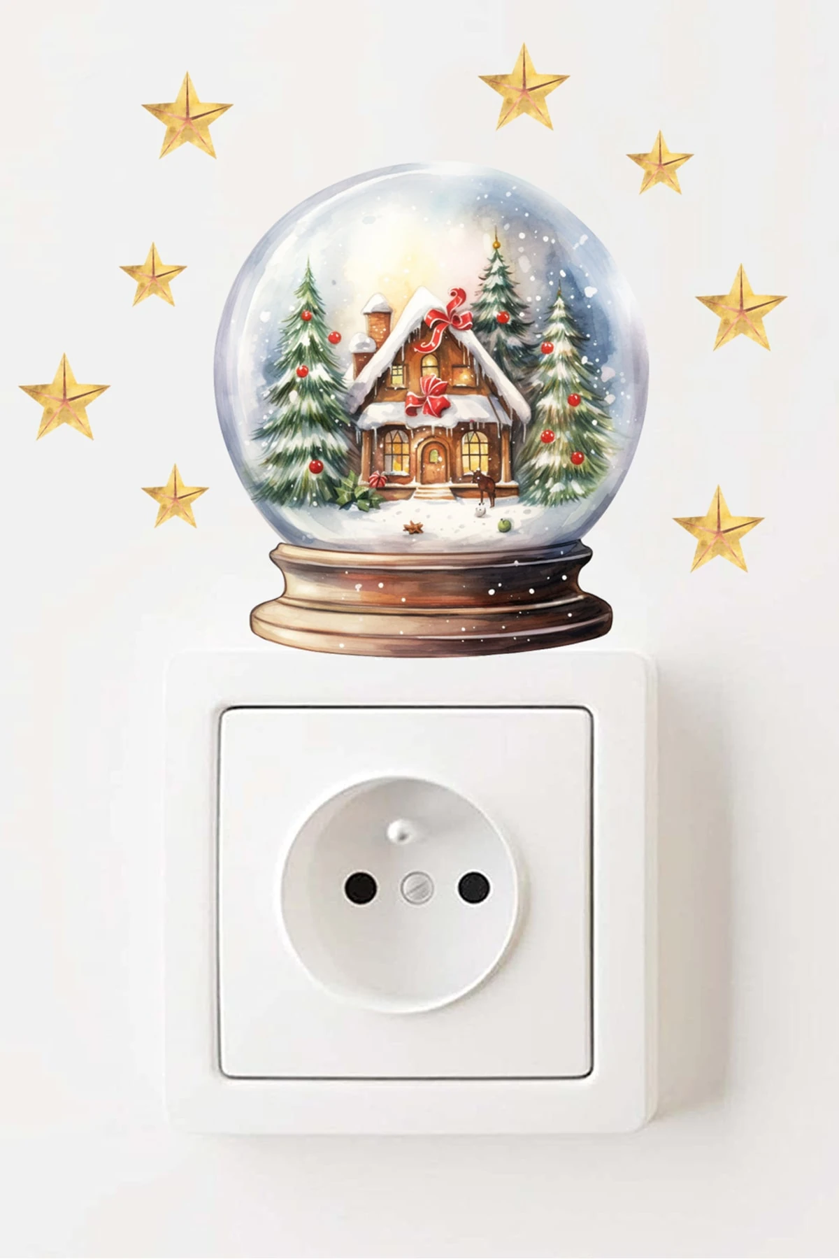 - Priz - Yılbaşı Yeniyıl Kar Küresi Yıldızlar Dekoratif Priz Sticker