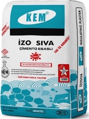 İZO SIVA Perlitli İzolasyon Sıvası Beyaz 35KG Elyaf Donatılı İç/Dış Cephe Yalıtım Sıvası