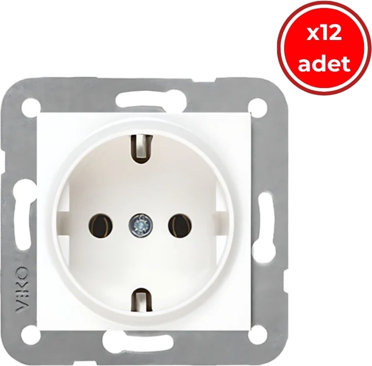 Karre Priz, 12 Adet,topraklı, Beyaz, Çerçevesiz, Dayanıklı, Şık