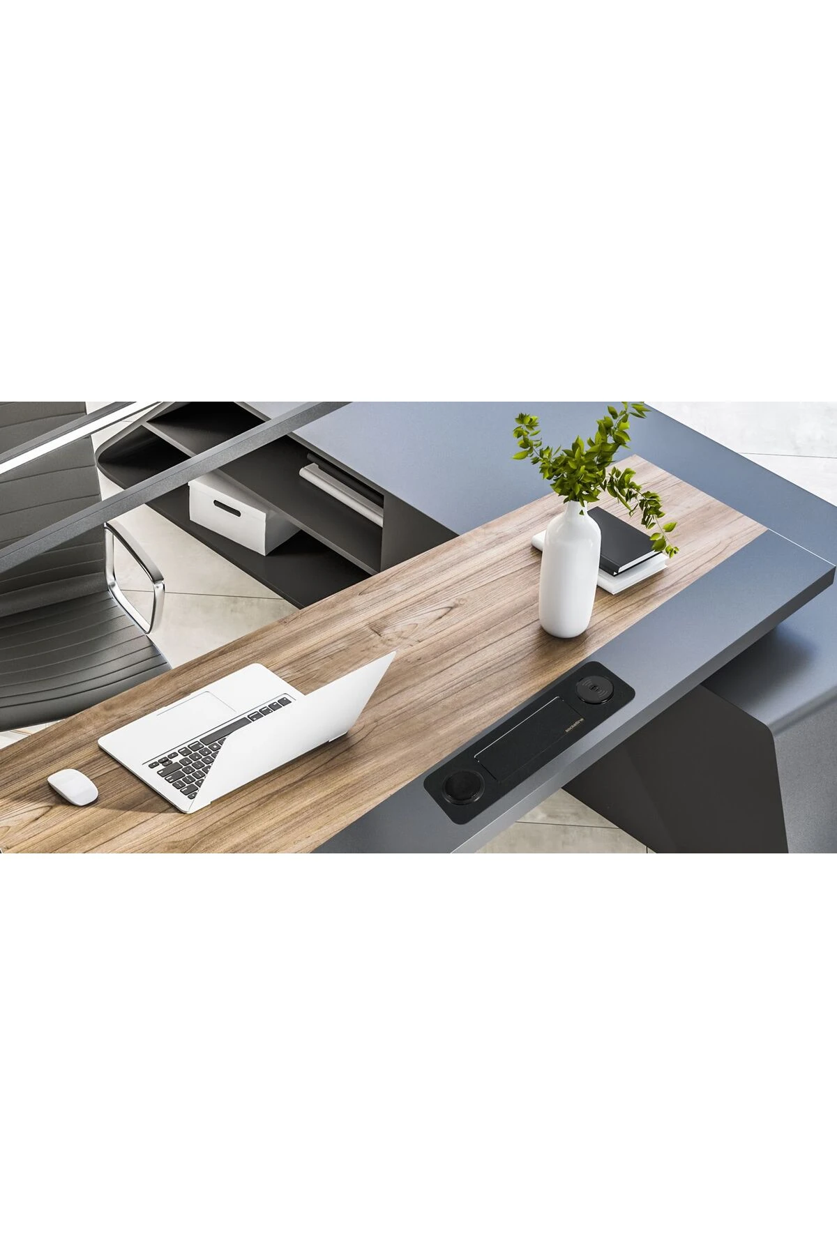 Max Serisi Hoparlörlü ve Temassız Şarjlı Masa Prizi Siyah