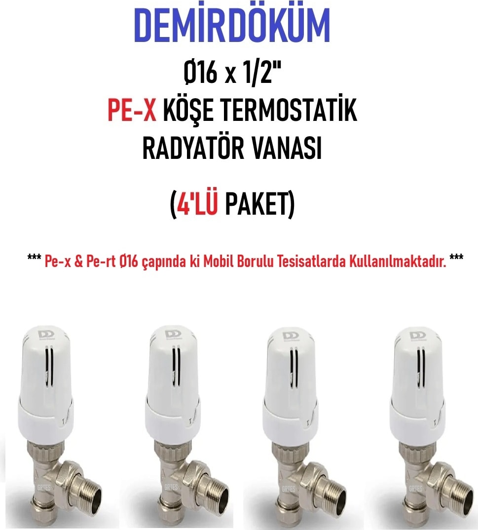 (4'lü Paket) Dd-Tp1 Köşe Pex Termostatik Radyatör Vanası - Thermostatic Radiator Valve