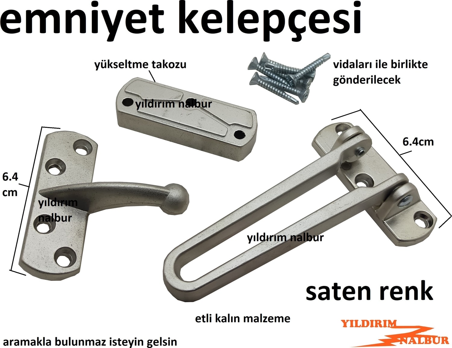 Çelik Kapı Emniyet Kelepçesi Prinç Kalın Saten Renk Hırsız Kilidi