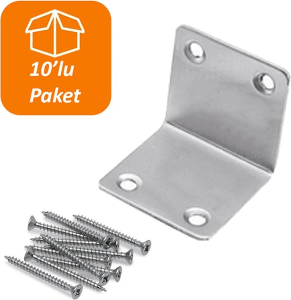 Mobilya Dolap Köşe Bağlantı Sabitleme L Gönye 30X25X25 mm (10 Adet)