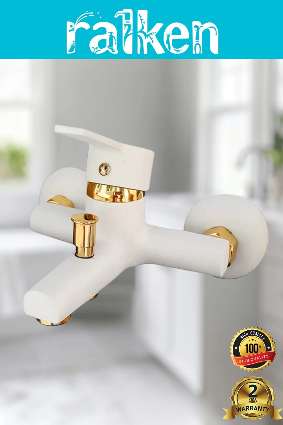 Lüx Beyaz Gold Kare 2’li Banyo Duş Seti Robot Tepe Duş ve Banyo Duş Bataryası Banyo Takımı