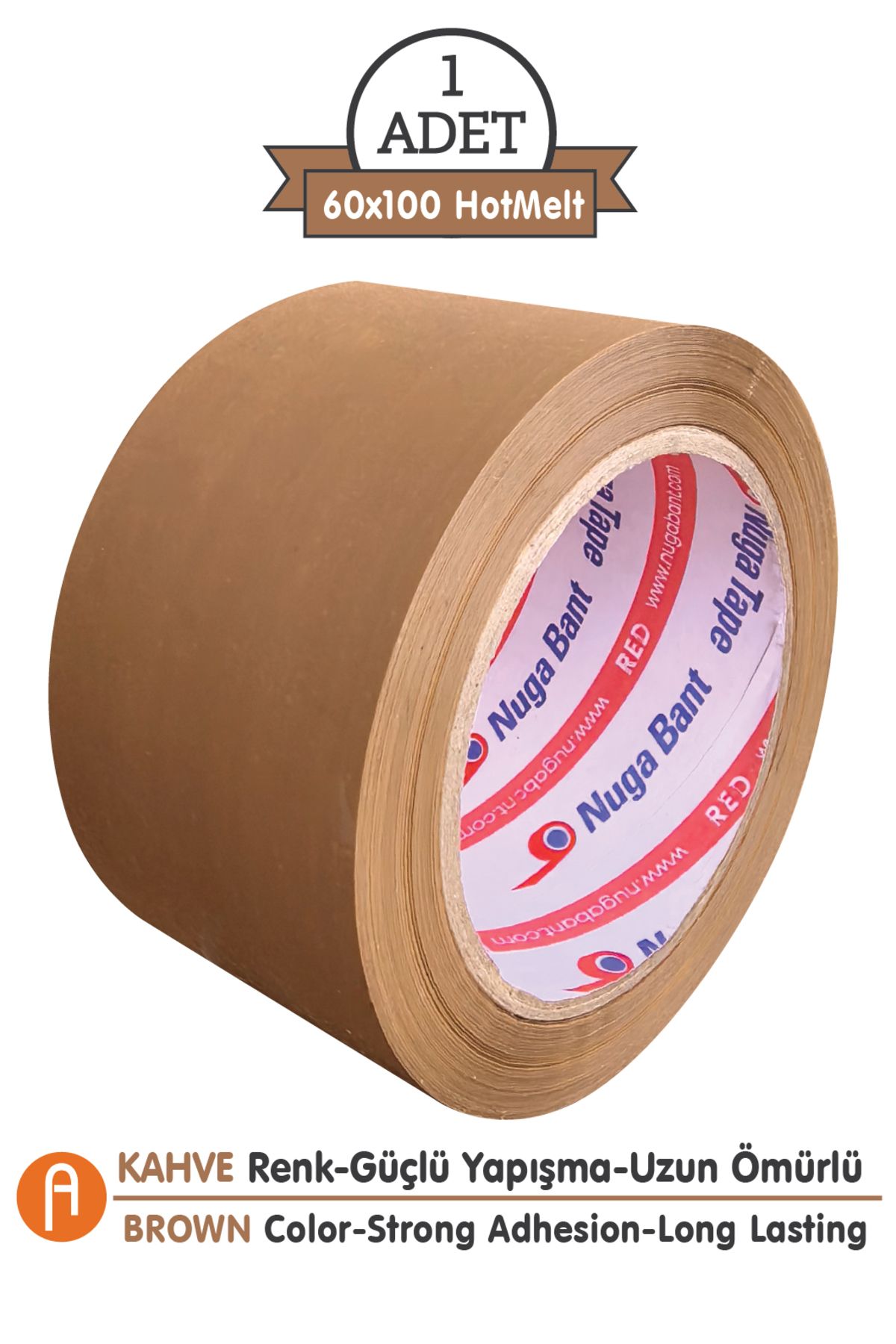 NUGA Geniş Koli Bandı - 60mm.x100m,Kahverengi-Güçlü ve Dayanıklı-Hotmelt Yapışkanlı